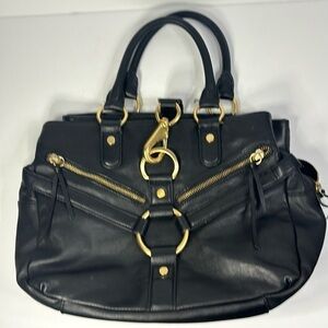 BCBGirls black leather satchel with gold latch